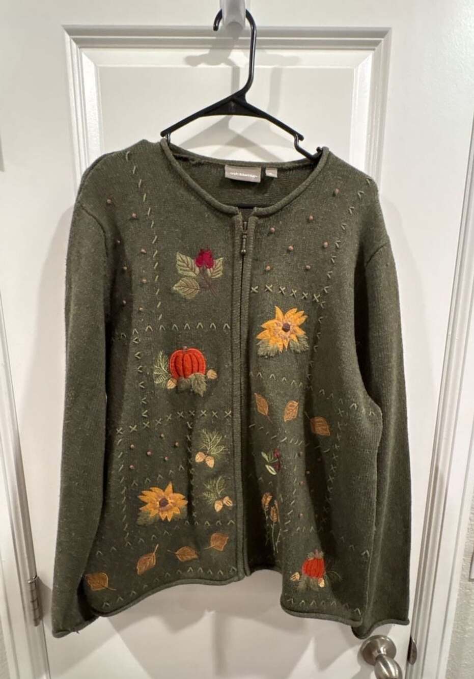 Croft & Barrow Autumn Harvest Cardigan Sweater Size XL Green